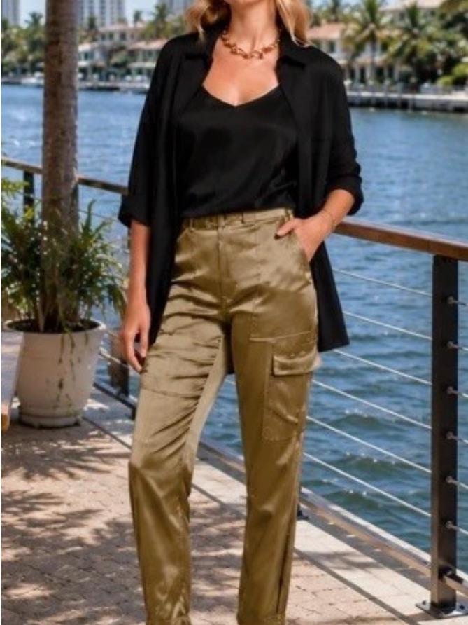 Banana Republic Olive Satin Cargo Pants